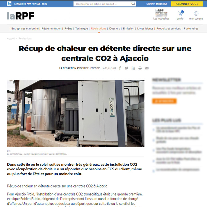 Ils parlent de Rev'o - La RPF - Récup de chaleur en détente directe sur une centrale CO2